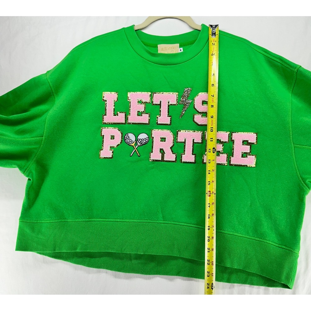 Judith March Lets Par-Tee Golf Sweatshirt Green Chenille Pink Oversized Crop M - Picture 5 of 12